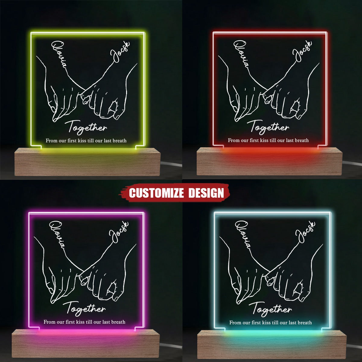 I Love You Forever & Always - Couple Personalized Custom Square Shaped Acrylic LED Light - Gift For Husband Wife, Anniversary