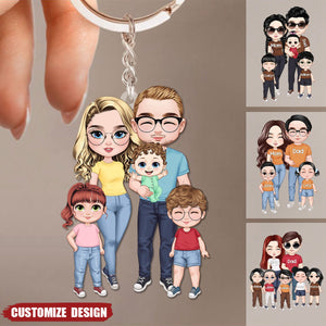 Doll Couple With Kids Personalized Acrylic Keychain - Gift For Family