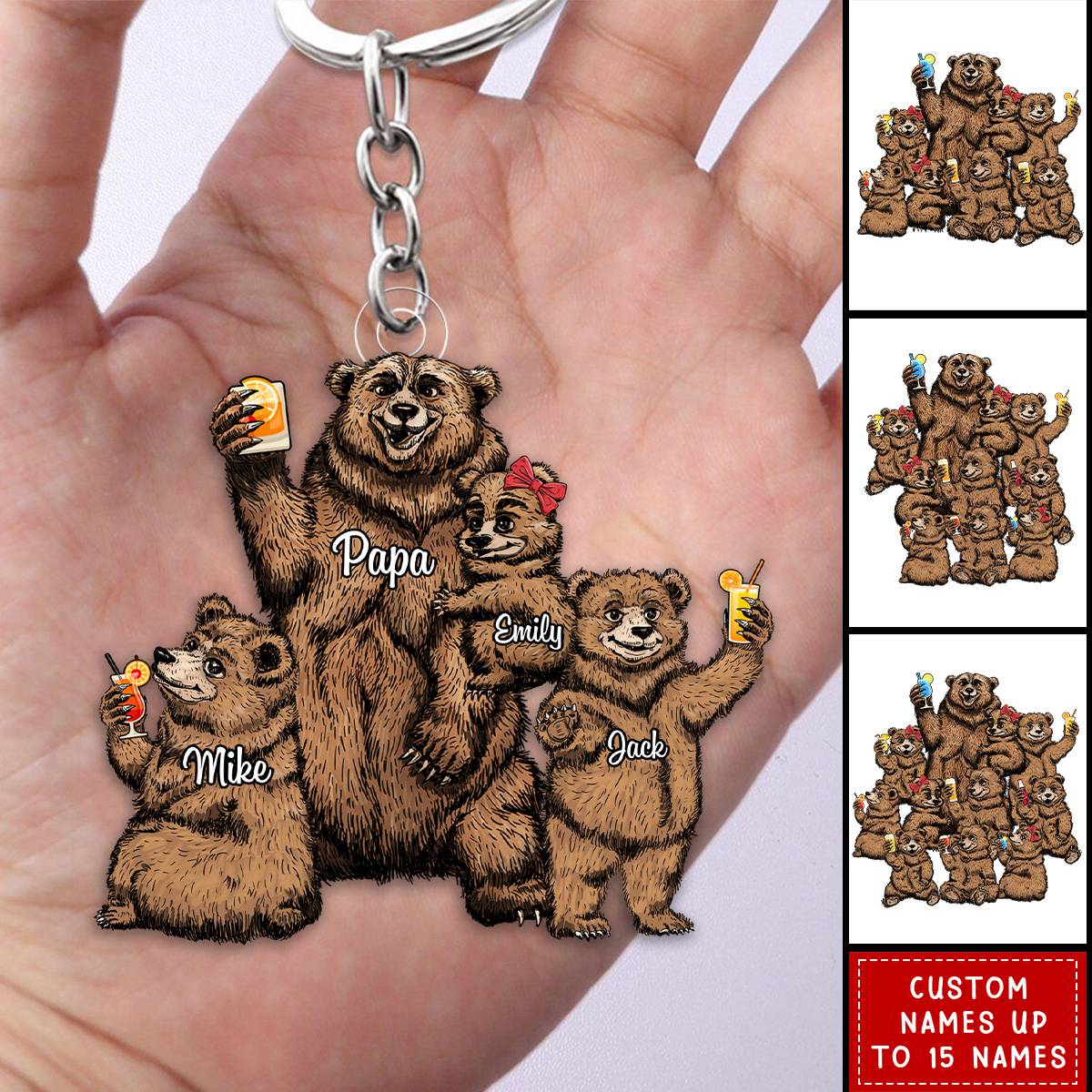 Papa/Dad Bear With Little Kids - Personalized Acrylic Keychain