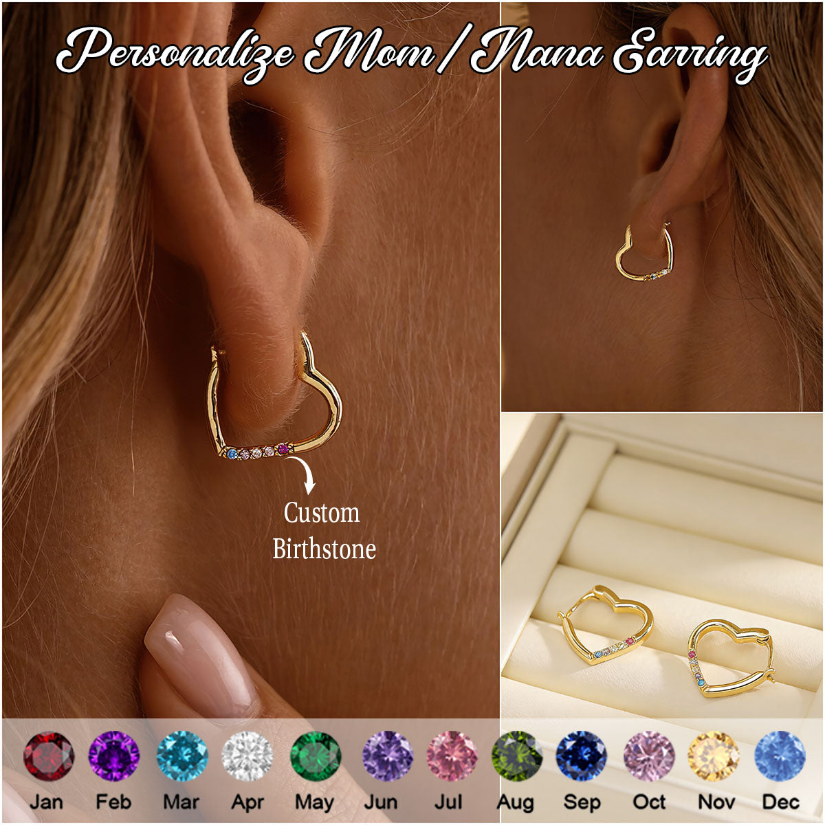 Personalized Birthstone Heart Earrings-Mother's Day Gift Idea