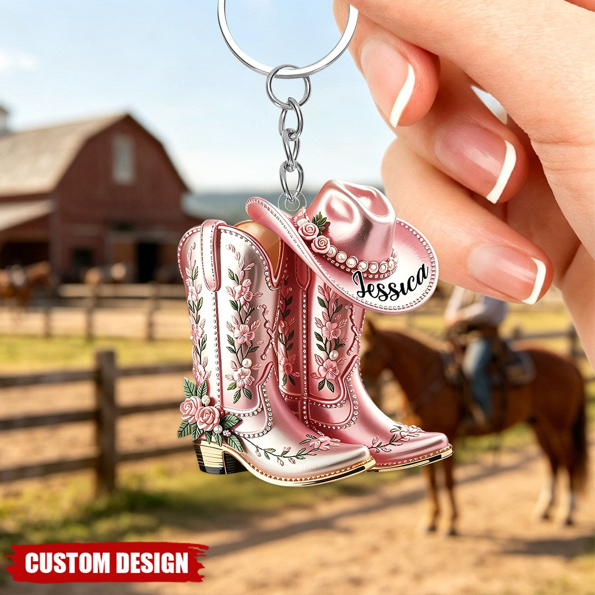 Personalized Cowgirl Boots & Hat Acrylic Keychain - Gift For Cowgirl