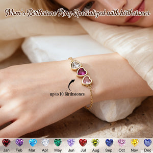 Personalised Heart Birthstone Bracelet, Birthday Gift for Mom, Mothers Day Gift for Her