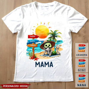Personalized Summer Beach Grandma Mom Skull Kid Sign  Shirt