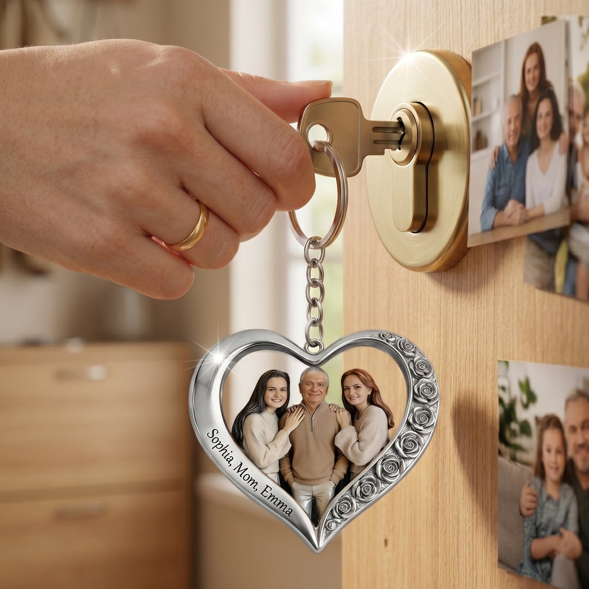 Personalize Family Photo Upload Keychain - Personalized Gifts For Mother/Nana