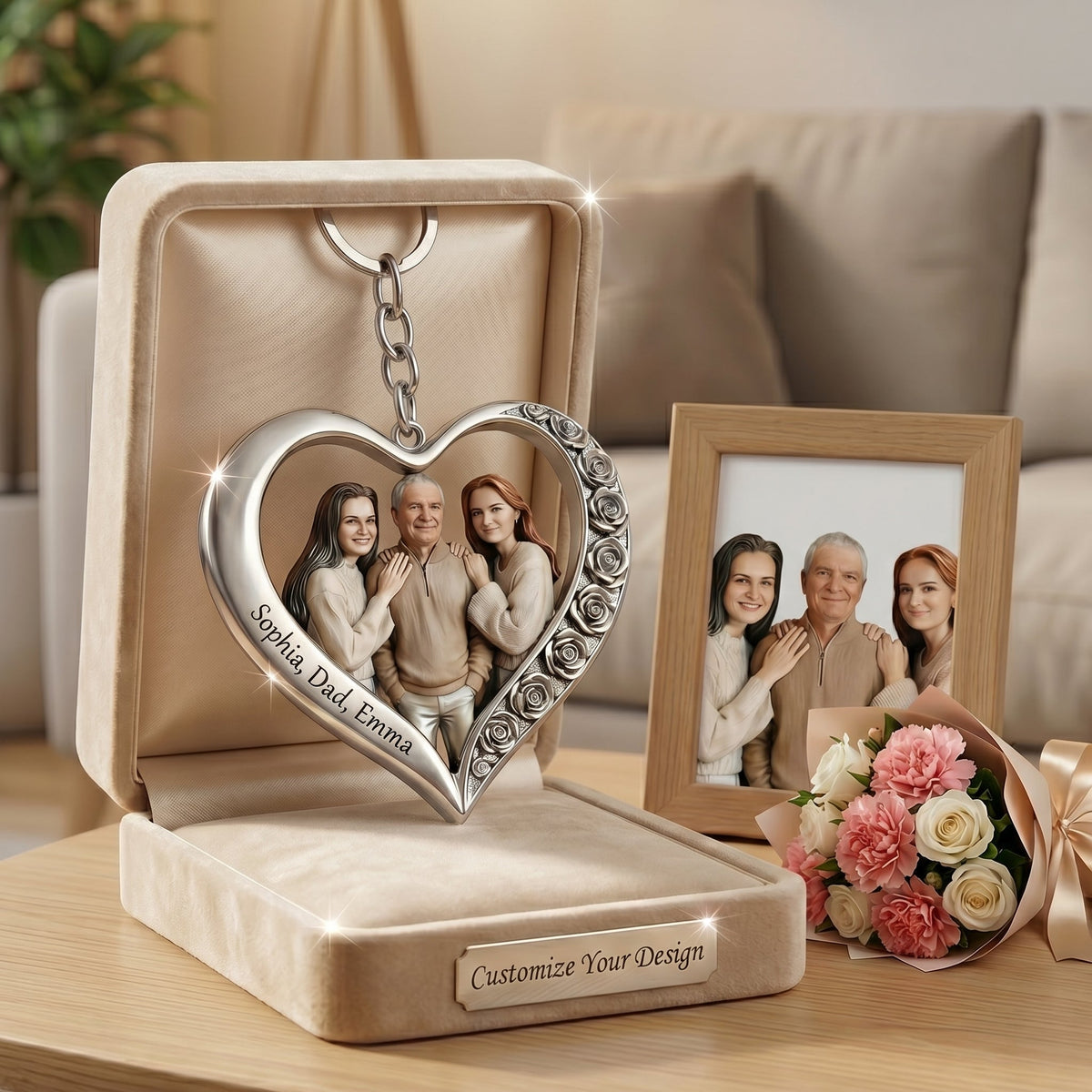 Personalize Family Photo Upload Keychain - Personalized Gifts For Mother/Nana