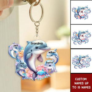 Personalized Grandma/Mom Dolphin with Kids Acrylic Keychain