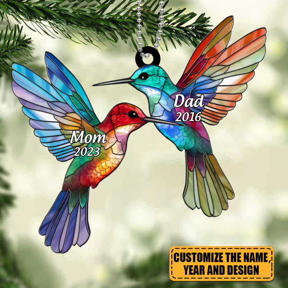 Dad Mom/Grandpa Grandma Stained Glass Hummingbird Memorial Keepsake Personalized Acrylic Ornament