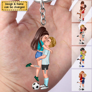 Soccer Hugging Couple - Personalized Acrylic Keychain, Gift For Soccer Lovers