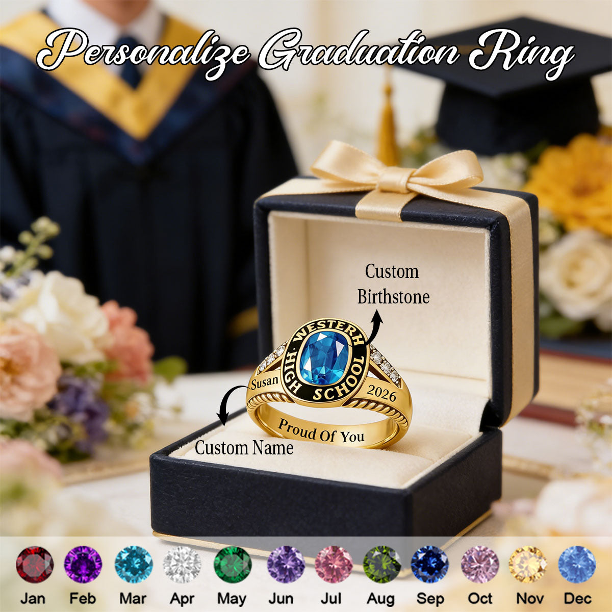 Personalized Graduation Class Birthstone Ring - Graduation Jewelry Gif ...