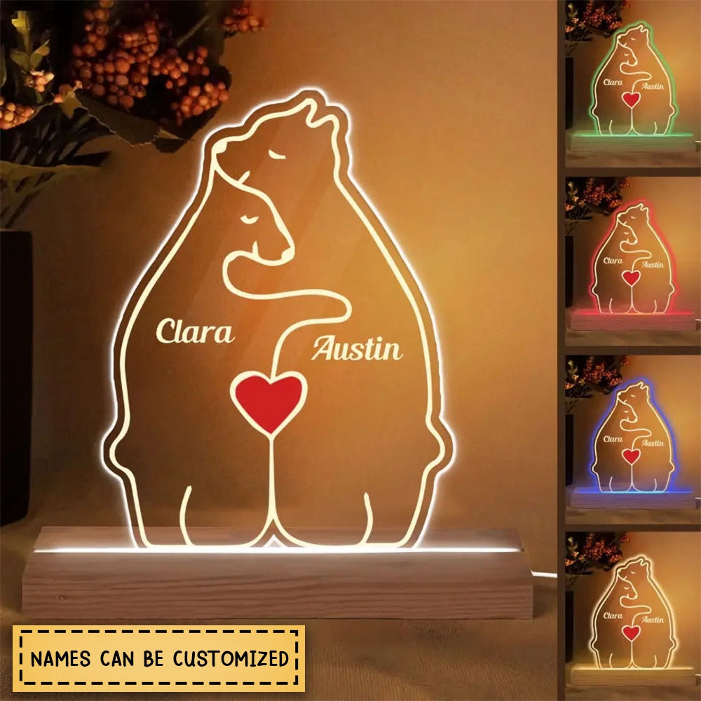 Bear Couple - Personalized Custom 3D Led Light - Valentine's Day, Anniversary Gift For Couple, Husband, Wife, Boyfriend, Girlfriend