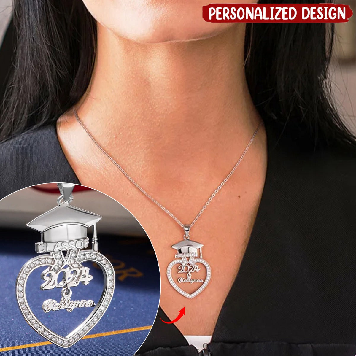 Personalized Graduation Cap Heart Zircon Necklace-Graduation Gift for Her