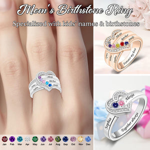 Personalized Heart Birthstone Ring, Family Ring for Her Love Heart-Mothers Ring with 1-8 Birthstones