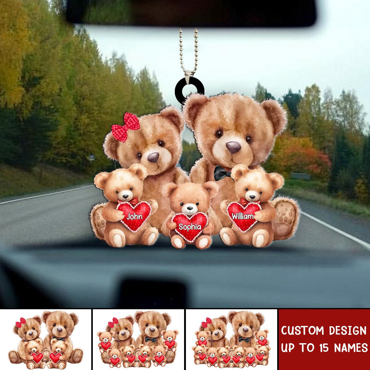 Bear Family With Little Bear Kids Personalized Acrylic Car Ornament