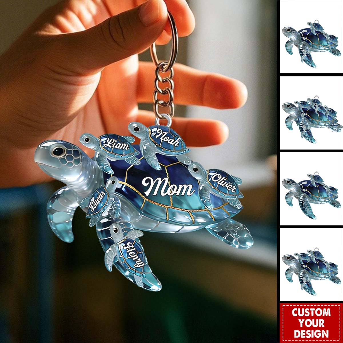 Sea Turtle Mom And Kids Acrylic Keychain - Personalized Gifts For Mother's Day