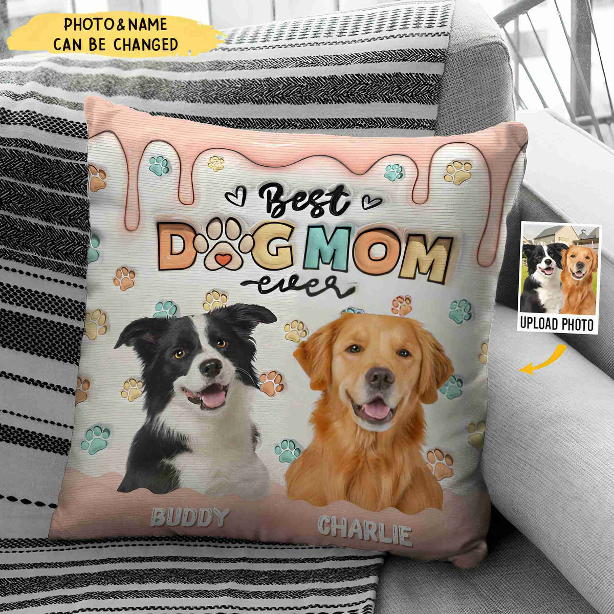 Custom Photo My Best Friend Has Four Paws- Dog & Cat Personalized 3D Inflated Effect Printed Pillow - Gift For Pet Owners, Pet Lovers