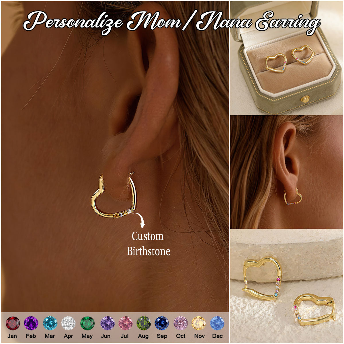 Personalized Birthstone Heart Earrings-Mother's Day Gift Idea