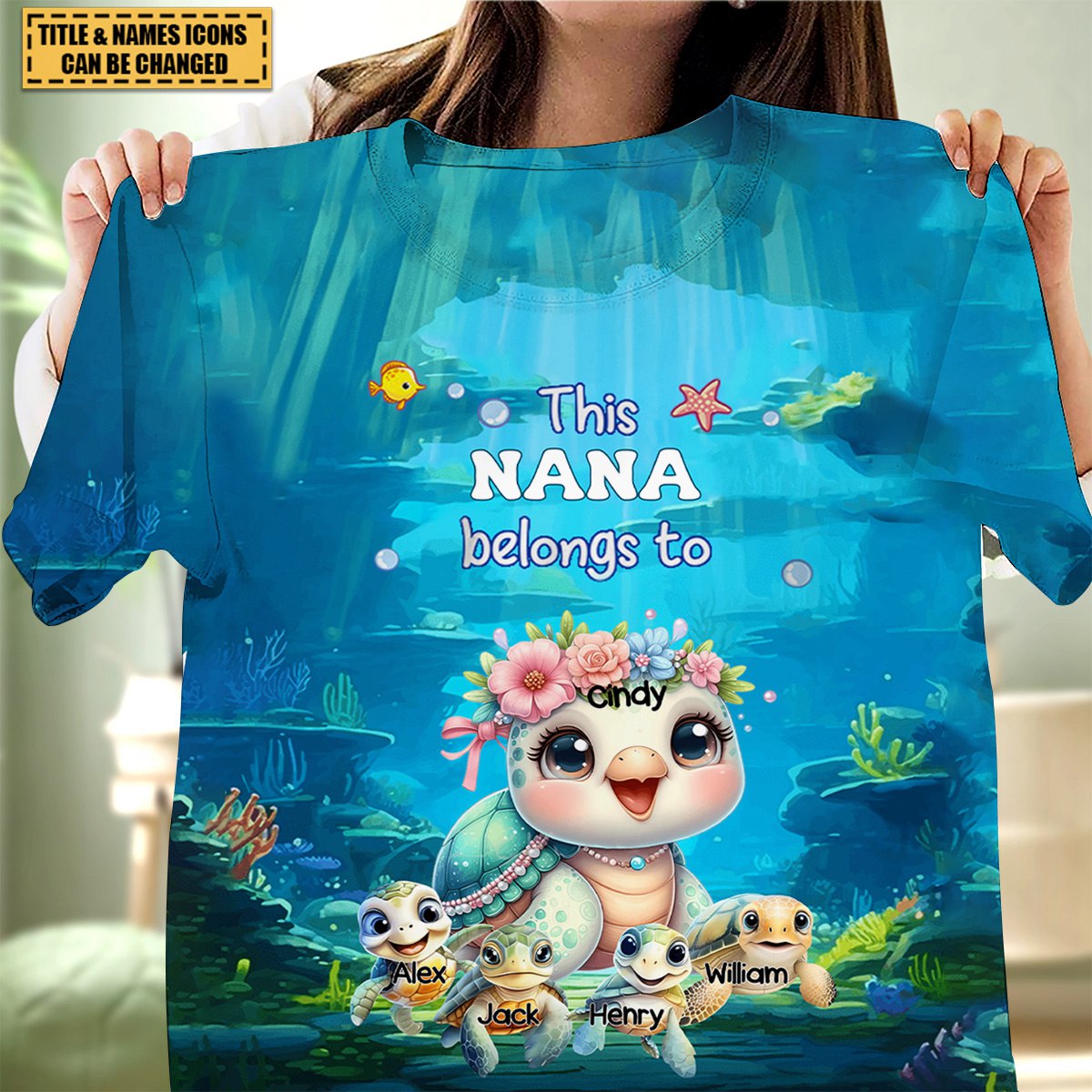 Personalized Nana/Mom Turtle With Kids 3D T-Shirt-Mother's Day Gift Idea