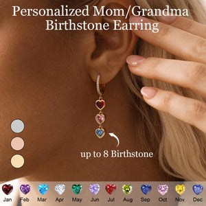 Personalized Heart Birthstone Dangle Hoop Huggie Earrings-Mother's Day Gift