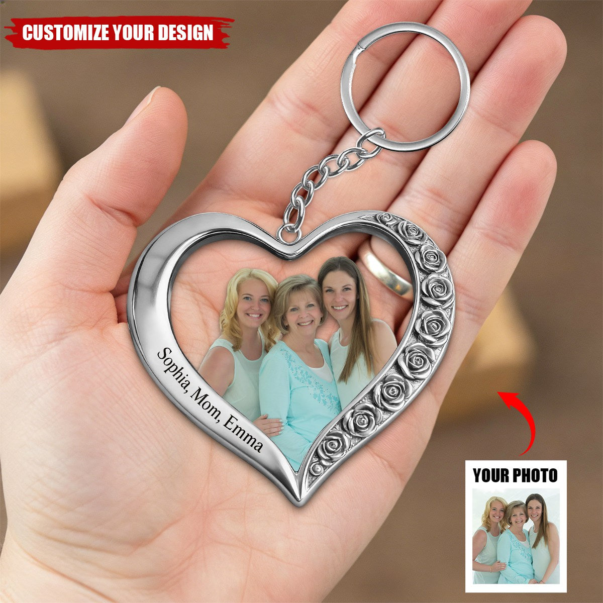 Personalize Family Photo Upload Keychain - Personalized Gifts For Mother/Nana