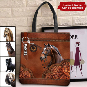Horse Lover Horse Girl Woman Horse Rider Horse Trainer Leather Background Personalized Tote bag