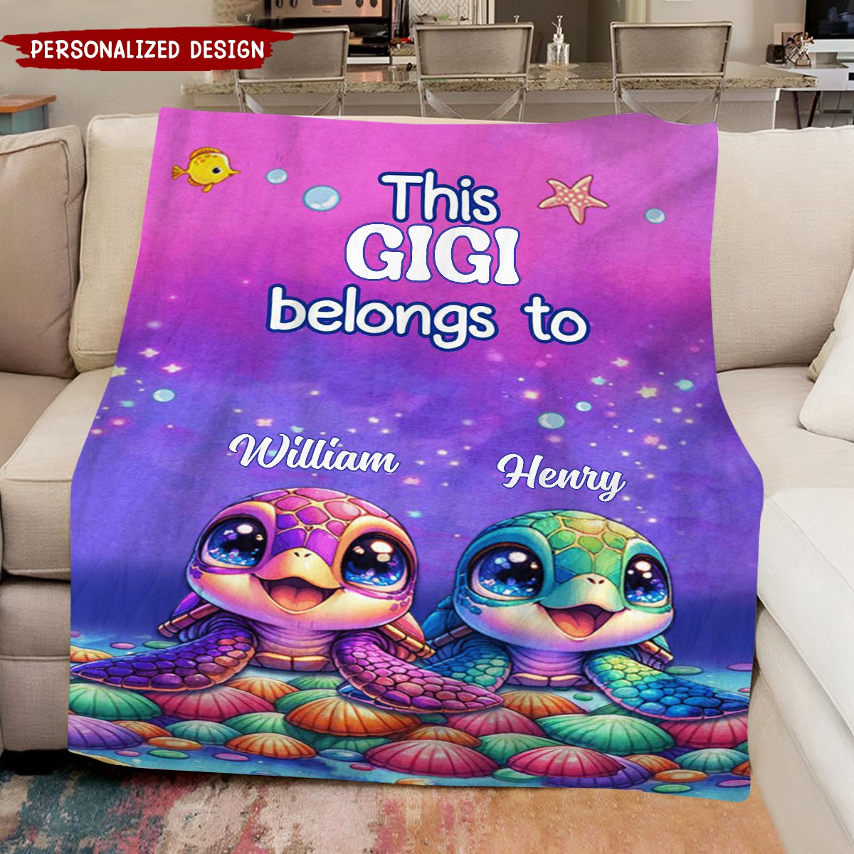 This Grandma belongs to Cute Ocean Turtles Grandkids Personalized Fleece and Sherpa Blanket