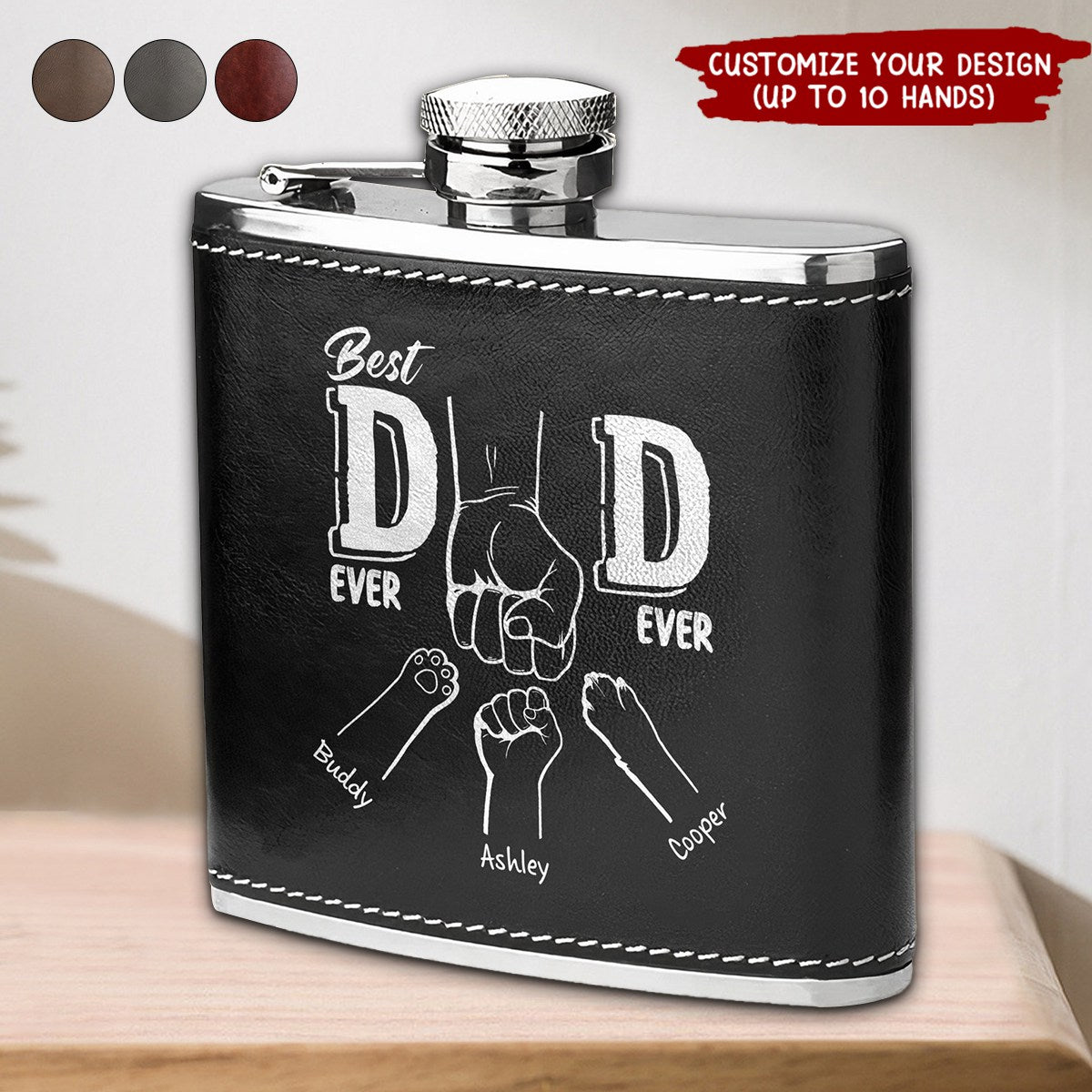 Best Dad Ever - Line Version - Personalized Leather Flask