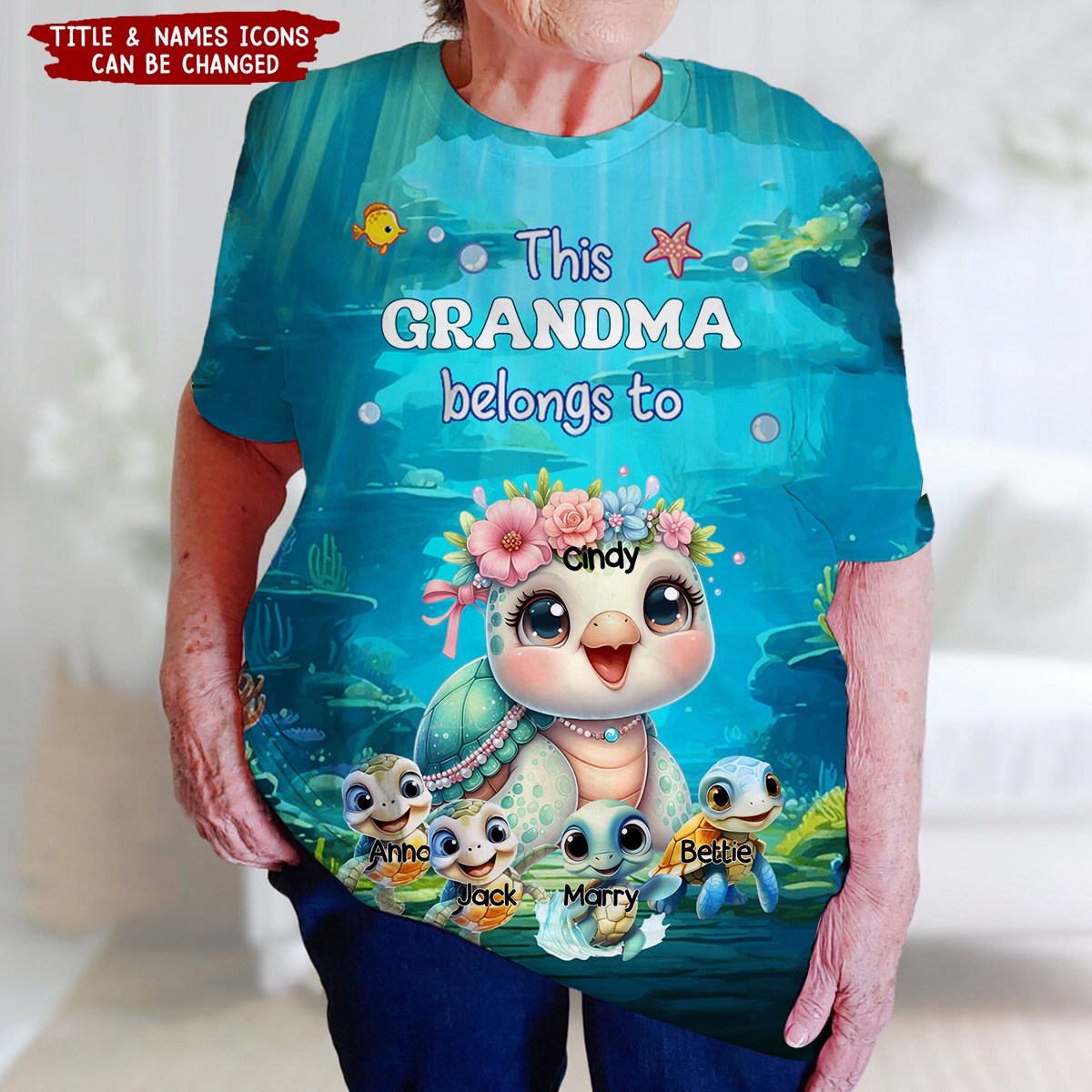Personalized Nana/Mom Turtle With Kids 3D T-Shirt-Mother's Day Gift Idea