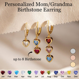 Personalized Heart Birthstone Dangle Hoop Huggie Earrings-Mother's Day Gift