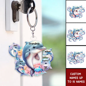 Personalized Grandma/Mom Dolphin with Kids Acrylic Keychain