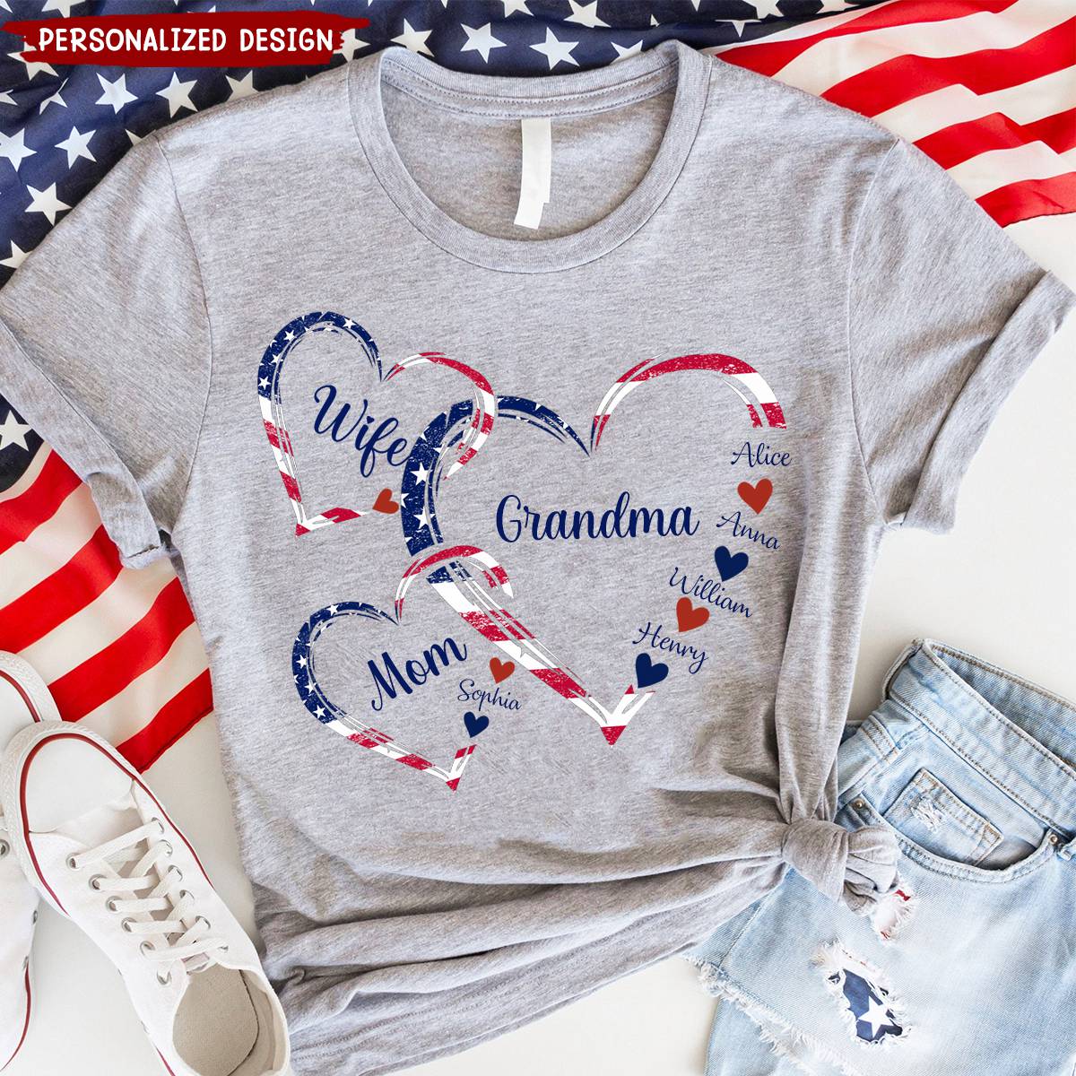 Wife Mom Grandma With Heart Kids Personalized Shirt