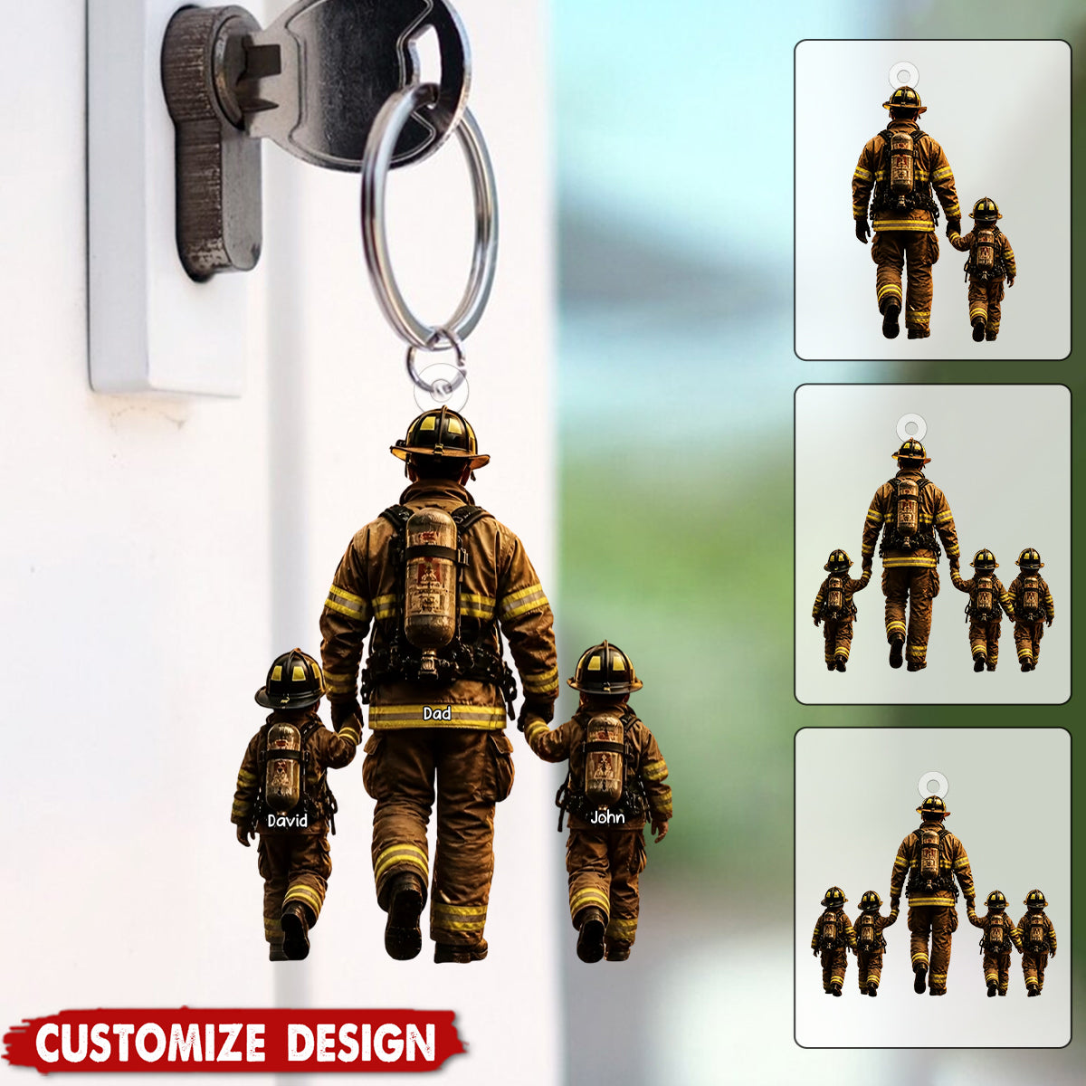 Firefighter Dad You Are Our Hero - Personalized Keychain - Heartfelt Father's Day Gift for Dad, Husband