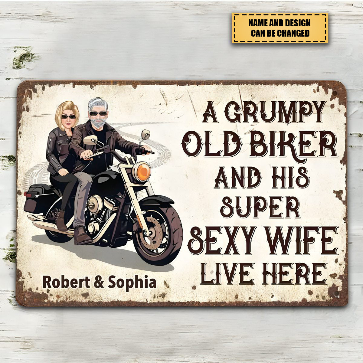 Grumpy Biker And His Wife - Gift For A Biker - Personalized Custom Metal Sign