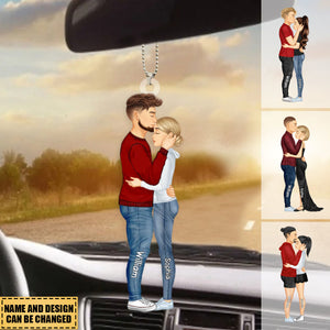 Personalized Hugging Couple Car Ornament - Gift For Couple - V2