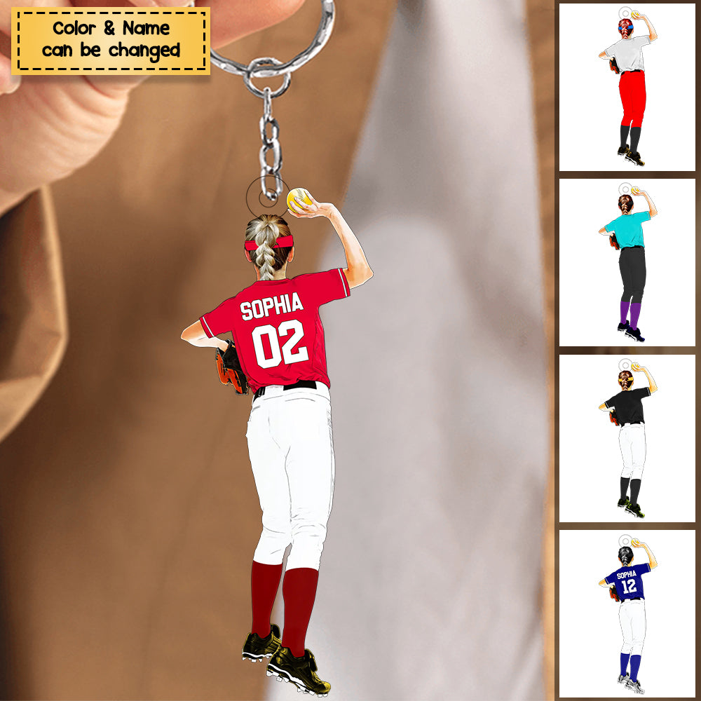 Personalized Softball Acrylic Keychain, Gift For Softball Players / Daughter/Girl/Woman