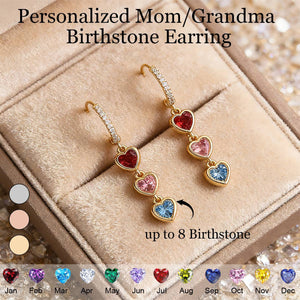 Personalized Heart Birthstone Dangle Hoop Huggie Earrings-Mother's Day Gift