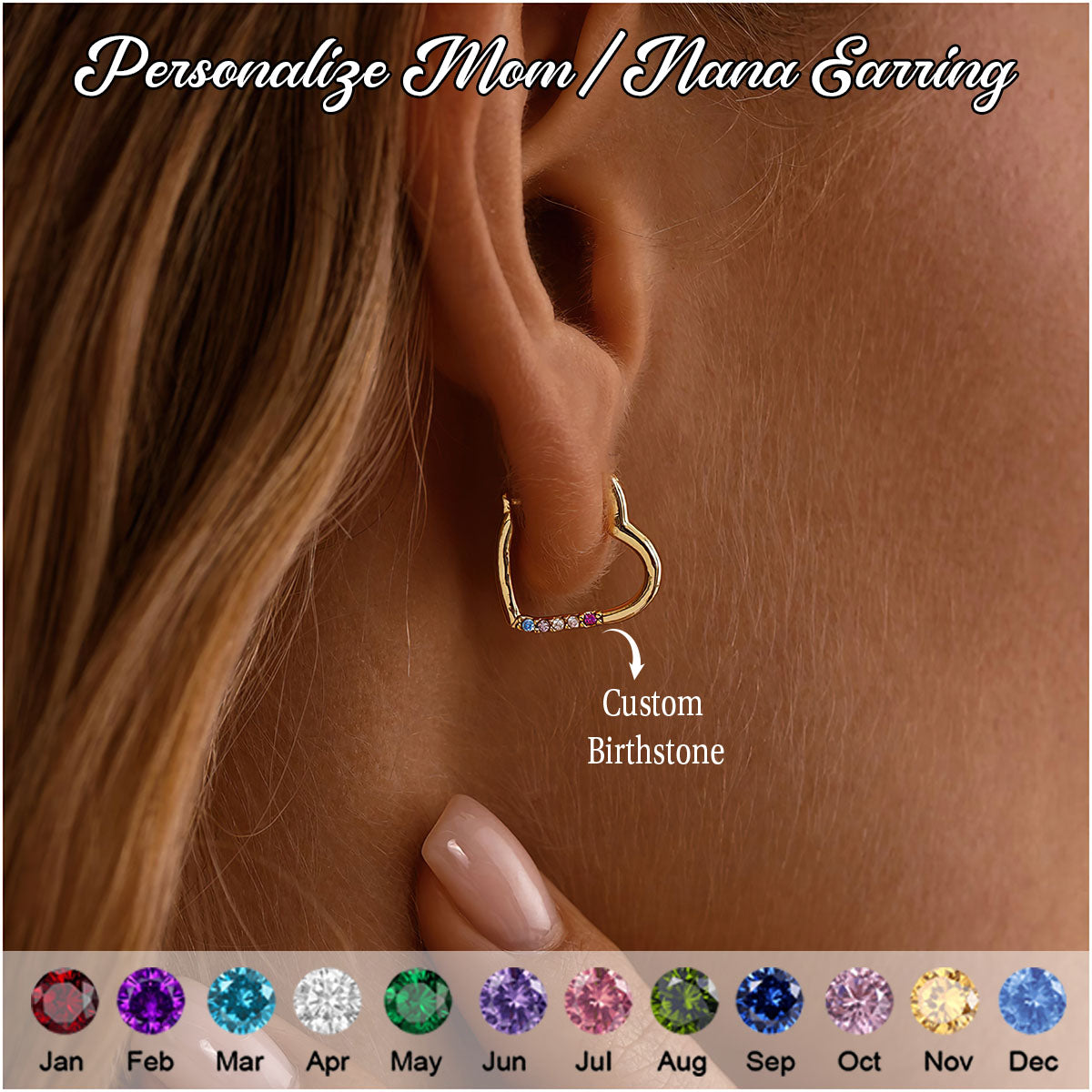 Personalized Birthstone Heart Earrings-Mother's Day Gift Idea