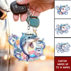 Personalized Grandma/Mom Dolphin with Kids Acrylic Keychain