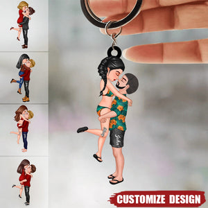 New Release - Personalized Doll Couple Kissing Hugging Keychain - Gift For Couple