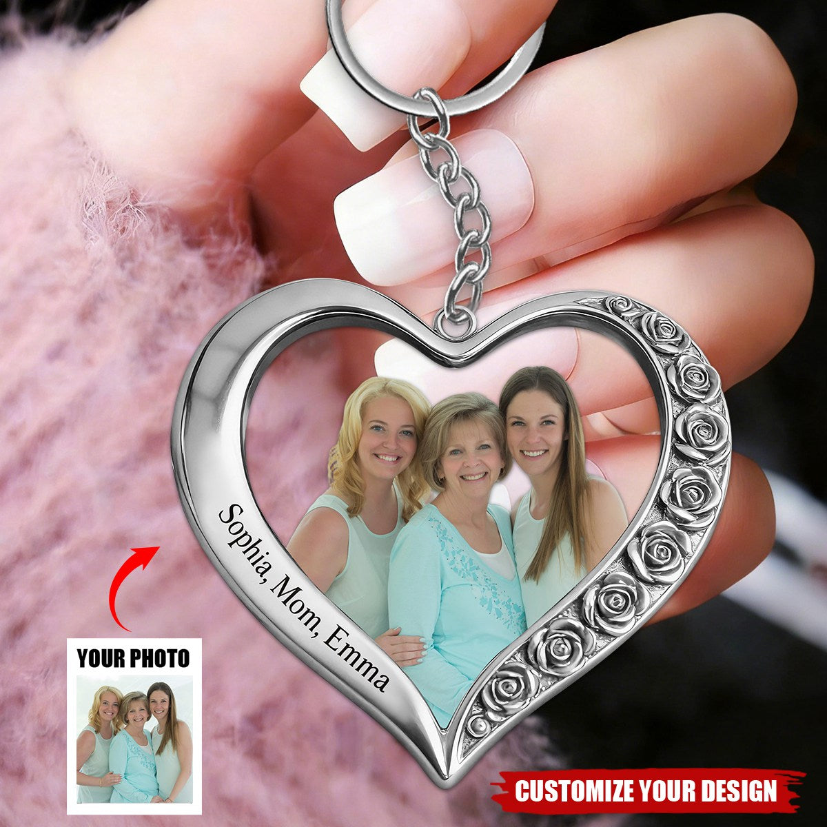 Personalize Family Photo Upload Keychain - Personalized Gifts For Mother/Nana