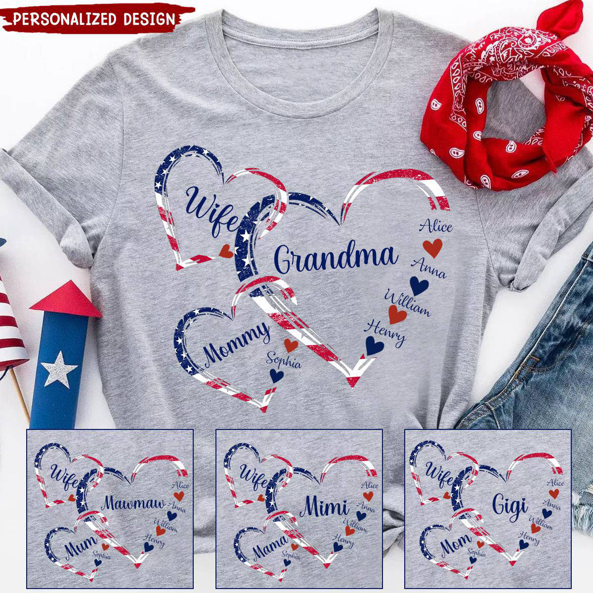 Wife Mom Grandma With Heart Kids Personalized Shirt
