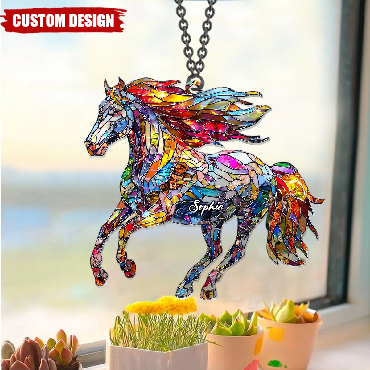 A Horse Loves Freedom - Personalized Horse Window Hanging Suncatcher Ornament