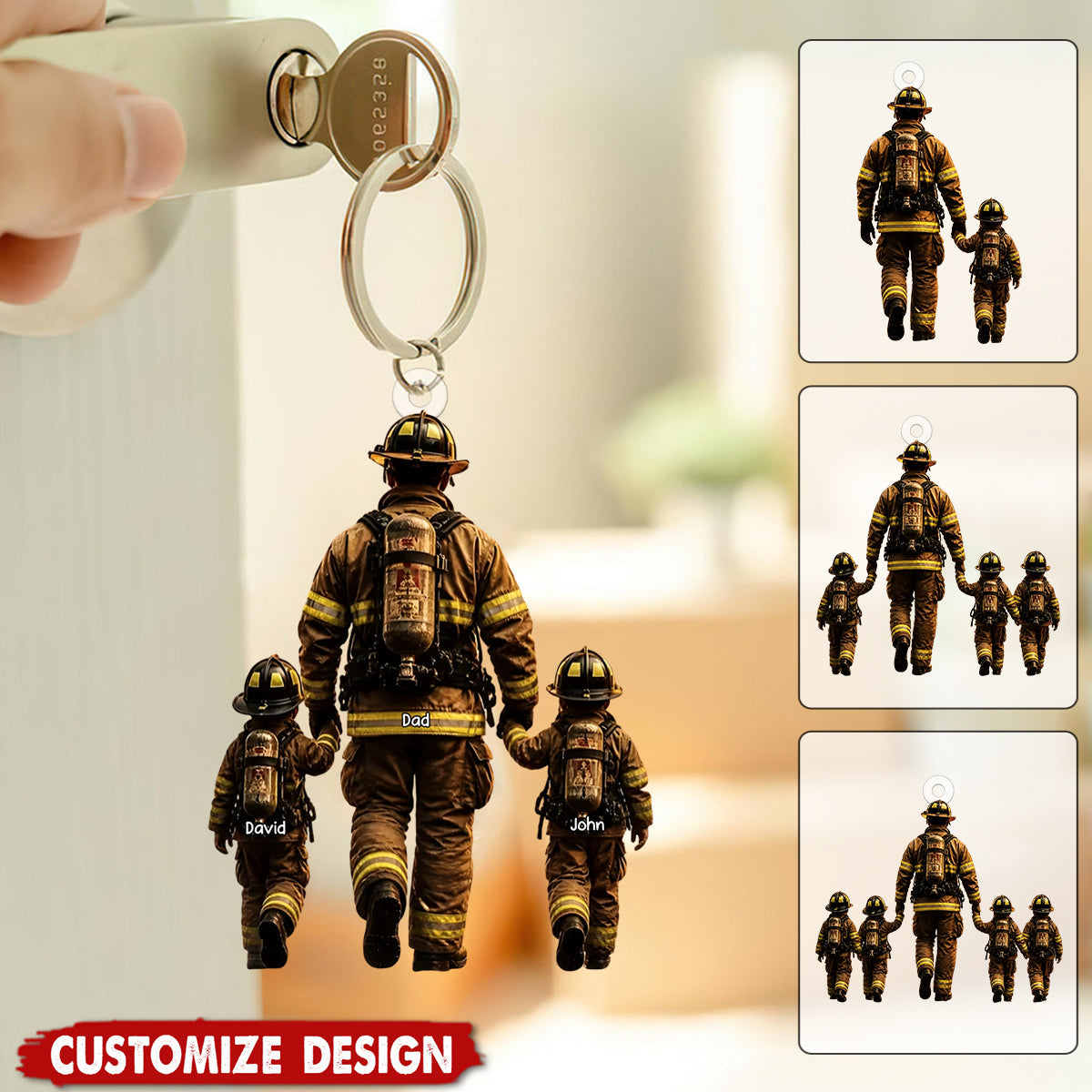 Firefighter Dad You Are Our Hero - Personalized Keychain - Heartfelt Father's Day Gift for Dad, Husband