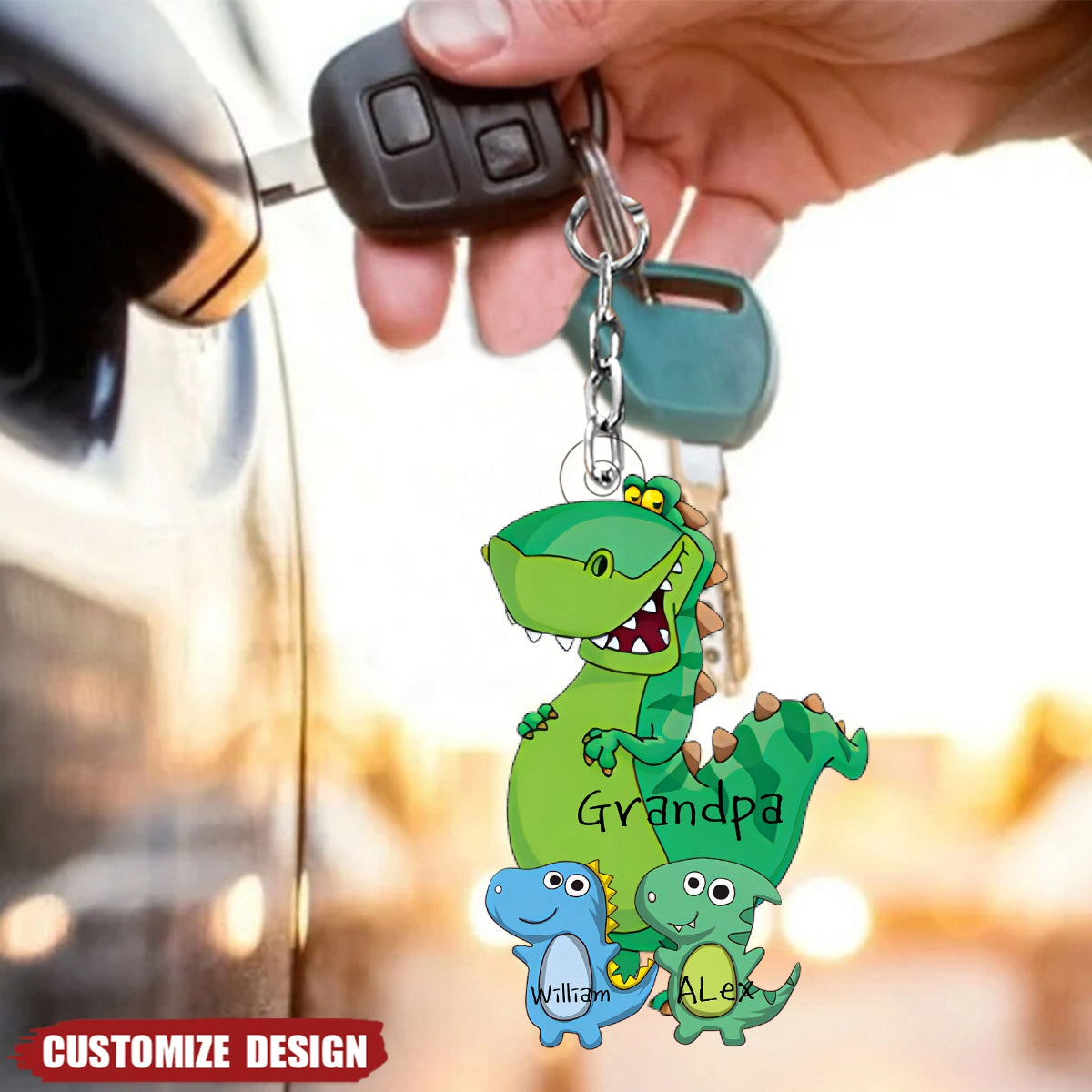 Dad/Grandpasaurus With Kids Personalized Keychain