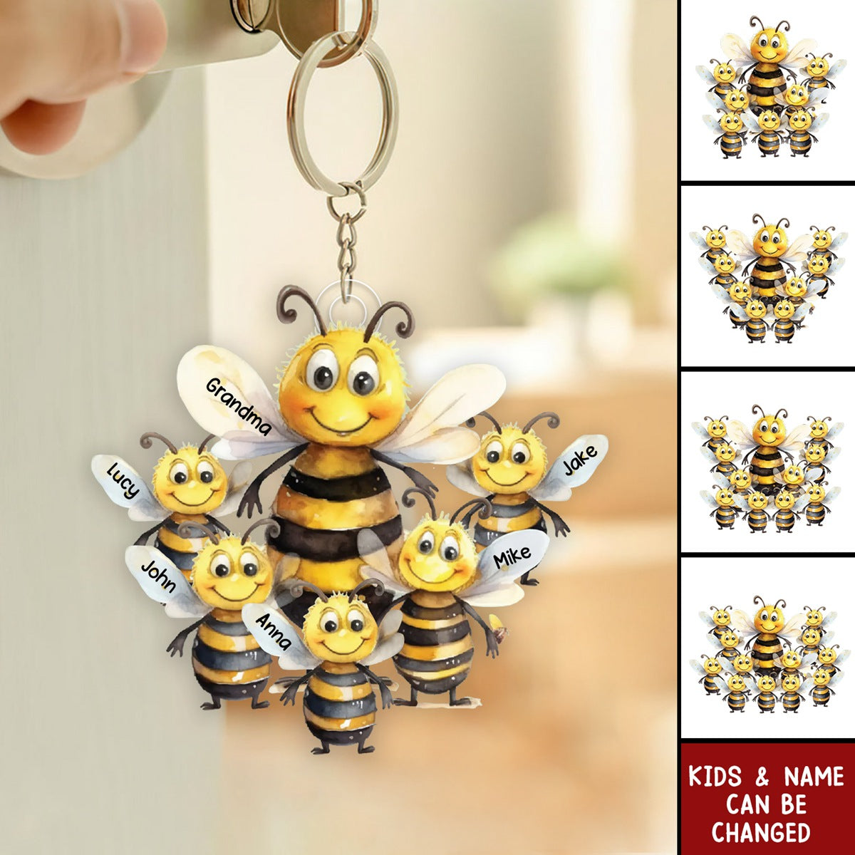 Personalized Nana/Mama Bee With Little Kids Acrylic Keychain - Gift For Mom, Grandma