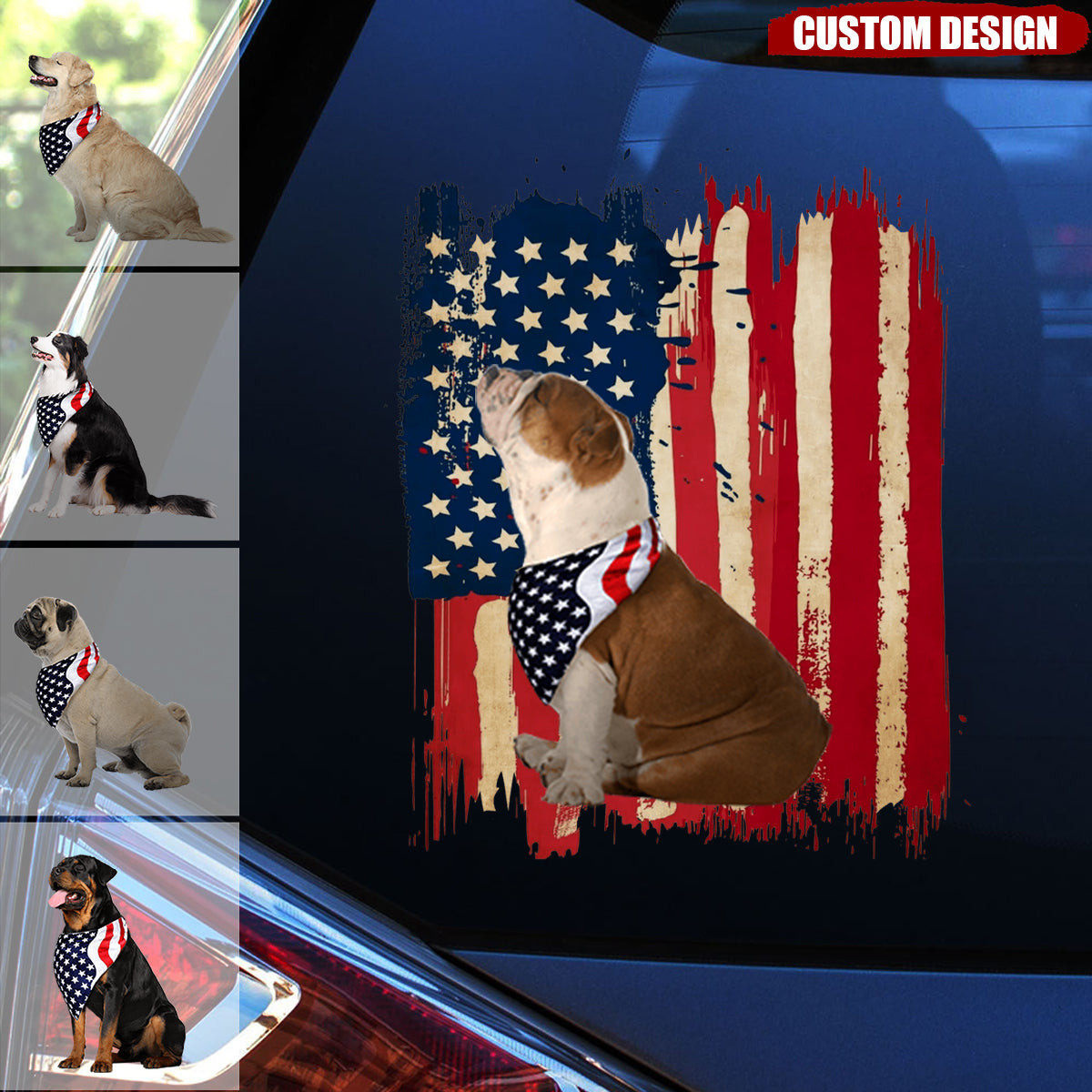 Personalized America dog flag printed decal -  gift for dog lovers