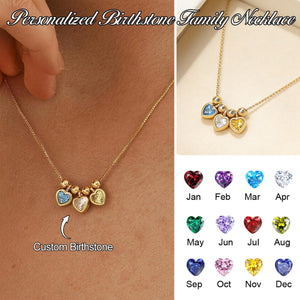Personalized Heart Birthstone Family Necklace- Gift For Her