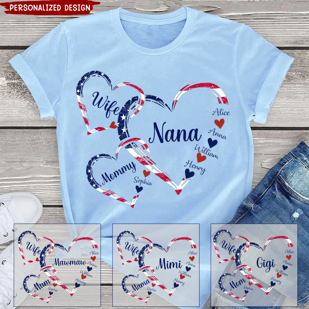 Wife Mom Grandma With Heart Kids Personalized Shirt