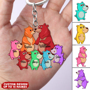 Personalized Grandparents/Parents Bear WIth Little Kids Acrylic Keychain