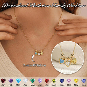 Personalized Heart Birthstone Family Necklace- Gift For Her
