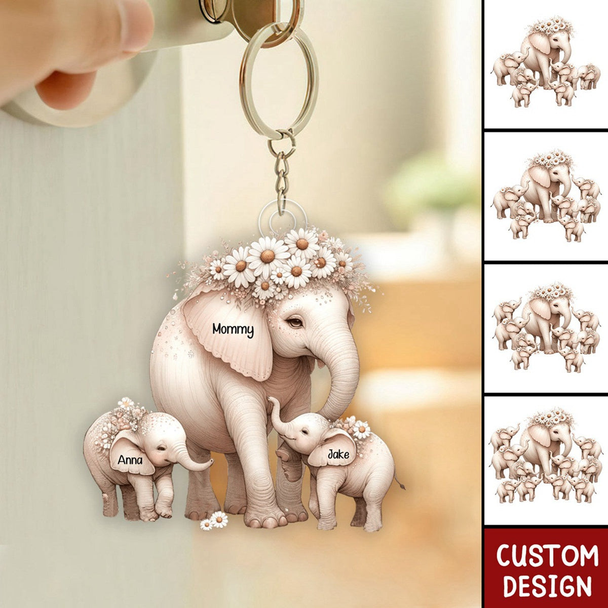 Mom/Nana Elephant With Little Kids Personalized Acrylic Keychain - Mother's Day Gift